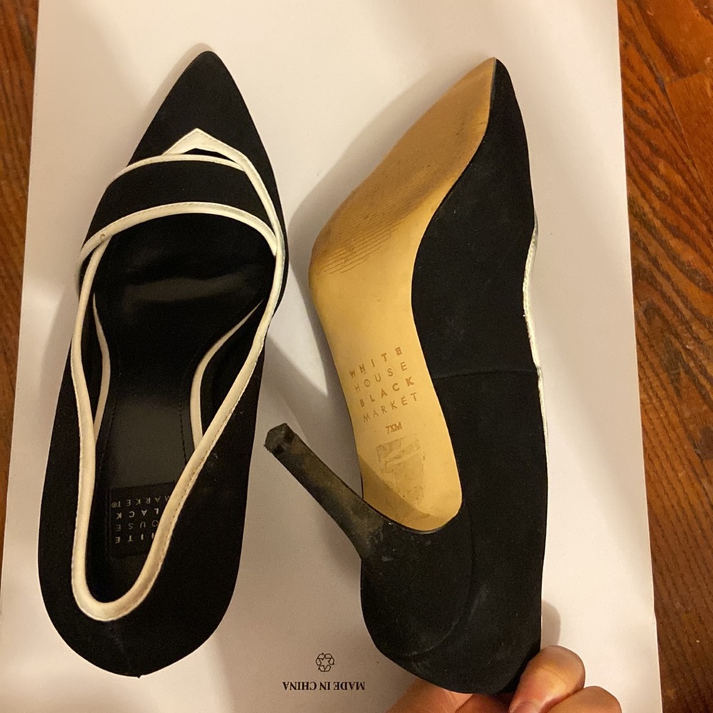 WHBM Classy Black White Hayden suede Heels 7.5 - Picture 4 of 12